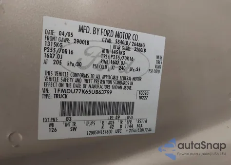 2005 Ford Explorer Sport Trac from USA, damaged, VIN 1FMDU77K65UB63799